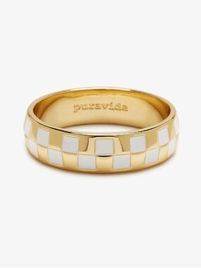 Pura Vida Gold and White Checkerboard Ring size 5